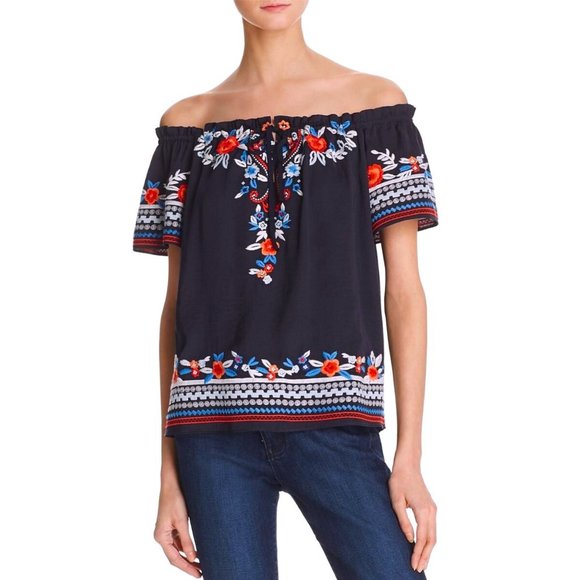 Parker Tops - Parker Ariel Embroidered Off-The-Shoulder Casual Top